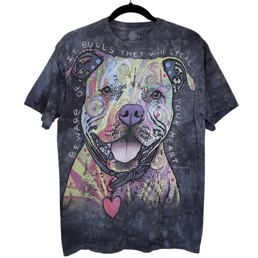The Mountain Dean Russo Pitbull Graphic Tee Gray Tie Dye M Animal Art Hippie